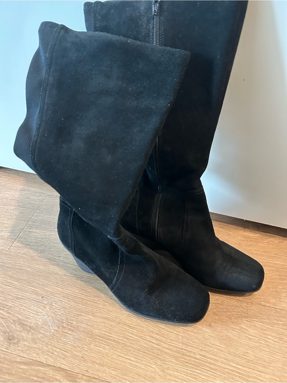 Naturalizer Black Suede Wedge Knee Boots
